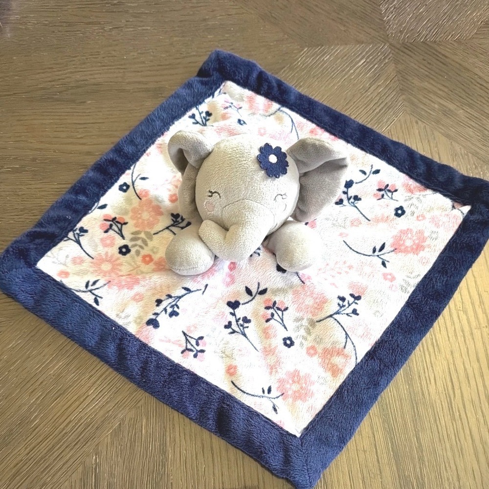 Lullaby Lane Elephant Security Blanket Lovey Navy Blue Pink Floral LL190082KT